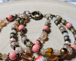 Vintage-Inspired Peach & Bronze Beaded Bracelet | Multi-Strand Boho Bracelet | Glass & Crystal Bead Bracelet | Handmade Jewelry Gift for Her