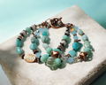 Turquoise and Copper Leaf Charm Bracelet  Handmade Boho Jewelry with Natural Stone Beads