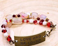 Handmade LOVE AND BE LOVED Inspirational Bracelet  Red, Pink & Gold Beaded Jewelry  Valentine's Gift for Her