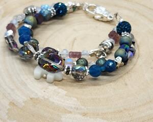 Bear Charm & Floral Beaded Bracelet Whimsical Handmade Jewelry Set with Heart & Flower Accents