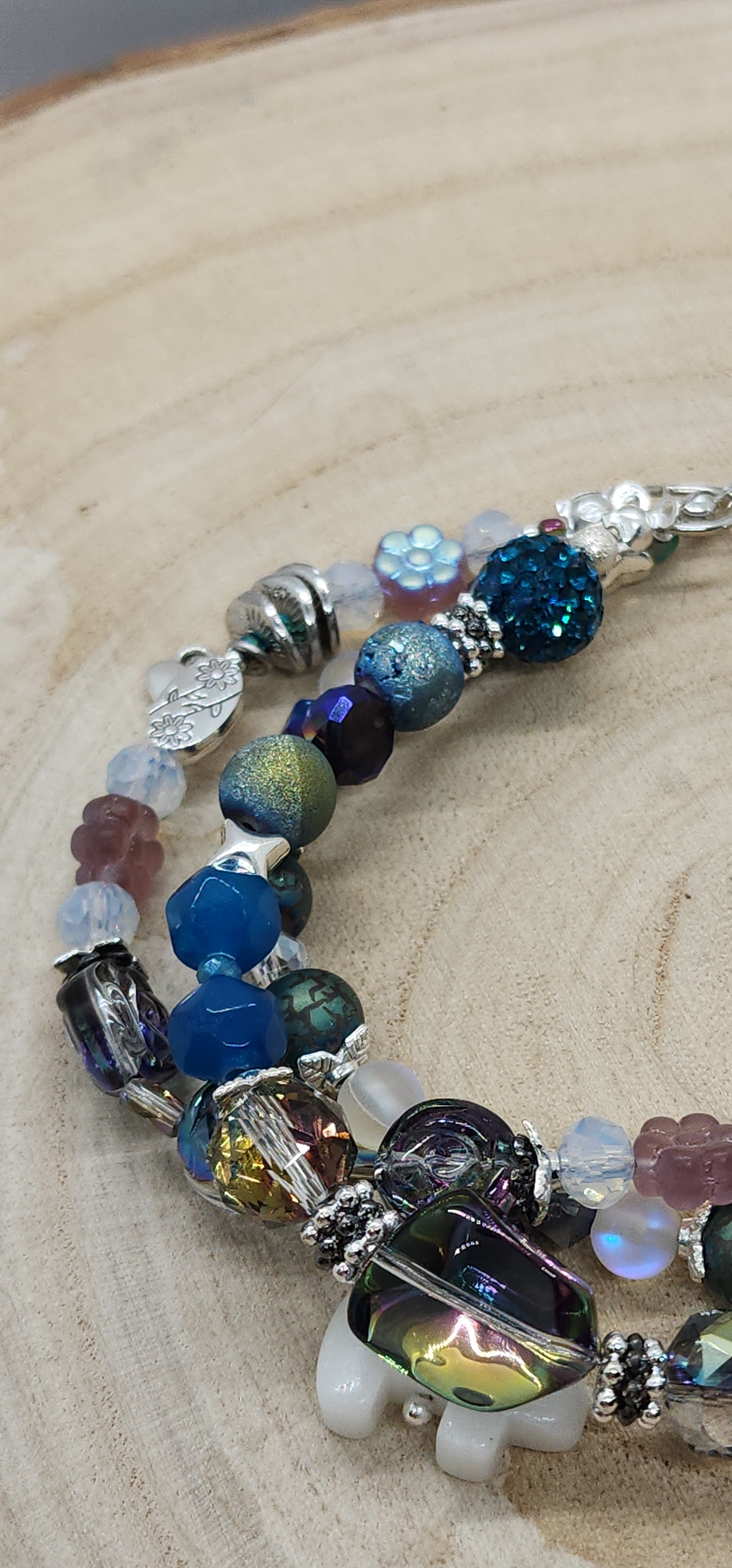 Bear Charm & Floral Beaded Bracelet Whimsical Handmade Jewelry Set with Heart & Flower Accents