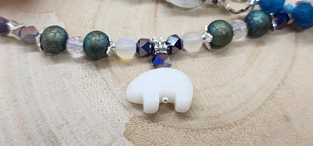 Bear Charm & Floral Beaded Bracelet Whimsical Handmade Jewelry Set with Heart & Flower Accents