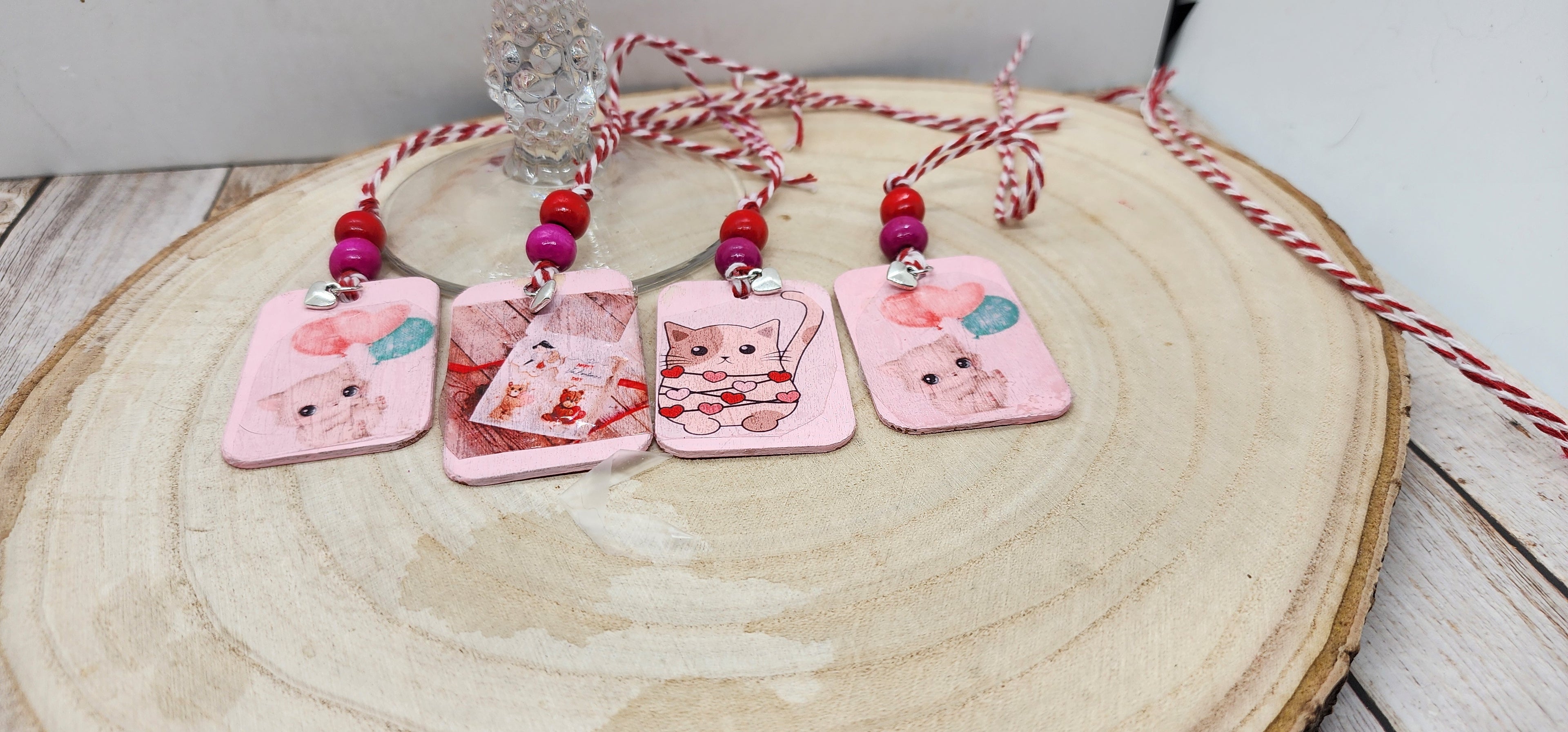 Handmade Valentine Gift tags-Cute Assorted Pink Wooden Tags