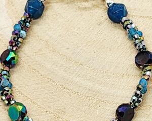 Boho Blue Gemstone & Crystal Beaded Bracelet  Iridescent Sparkle Bracelet with Toggle Clasp | Handmade Layered Bracelet for Women