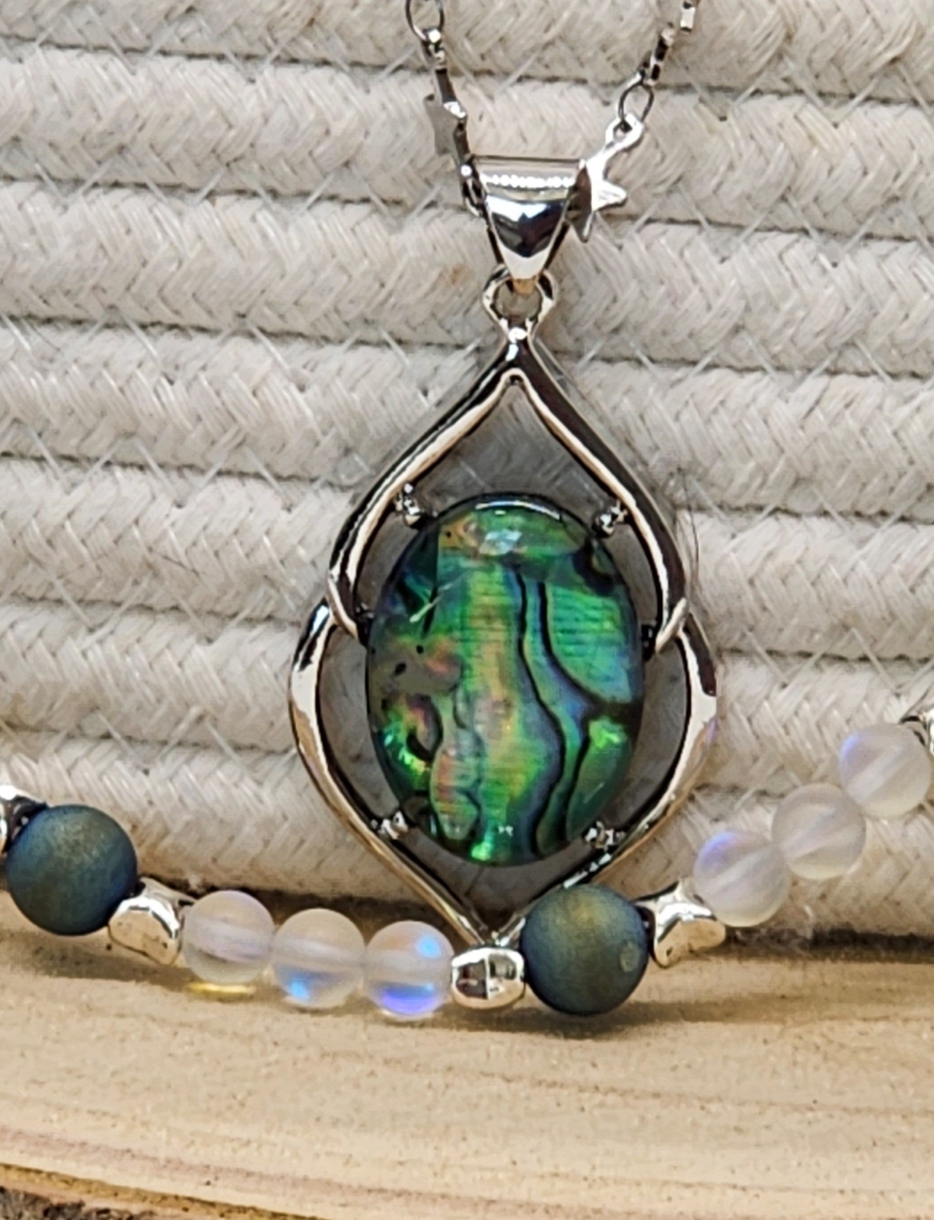 Iridescent Arctic Aurora Necklace Set Gemstone Beads  Celestial Handmade Jewelry Gift for Her