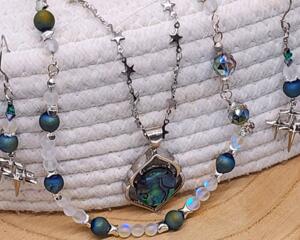 Iridescent Arctic Aurora Necklace Set Gemstone Beads  Celestial Handmade Jewelry Gift for Her