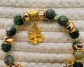 Lucky St. Patrick’s Day Memory Wire Bracelets – Green Gemstone & Gold Charm Stack