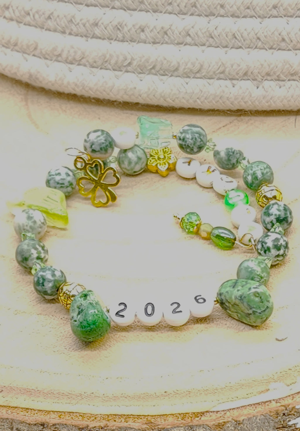 Lucky St. Patrick’s Day Memory Wire Bracelets – Green Gemstone & Gold Charm Stack