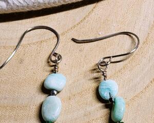 Celtic Knot Dangle Earrings with Amazonite Oval Beads  Boho Irish Jewelry  Handmade Gift for Her  Nature Inspired Earrings
