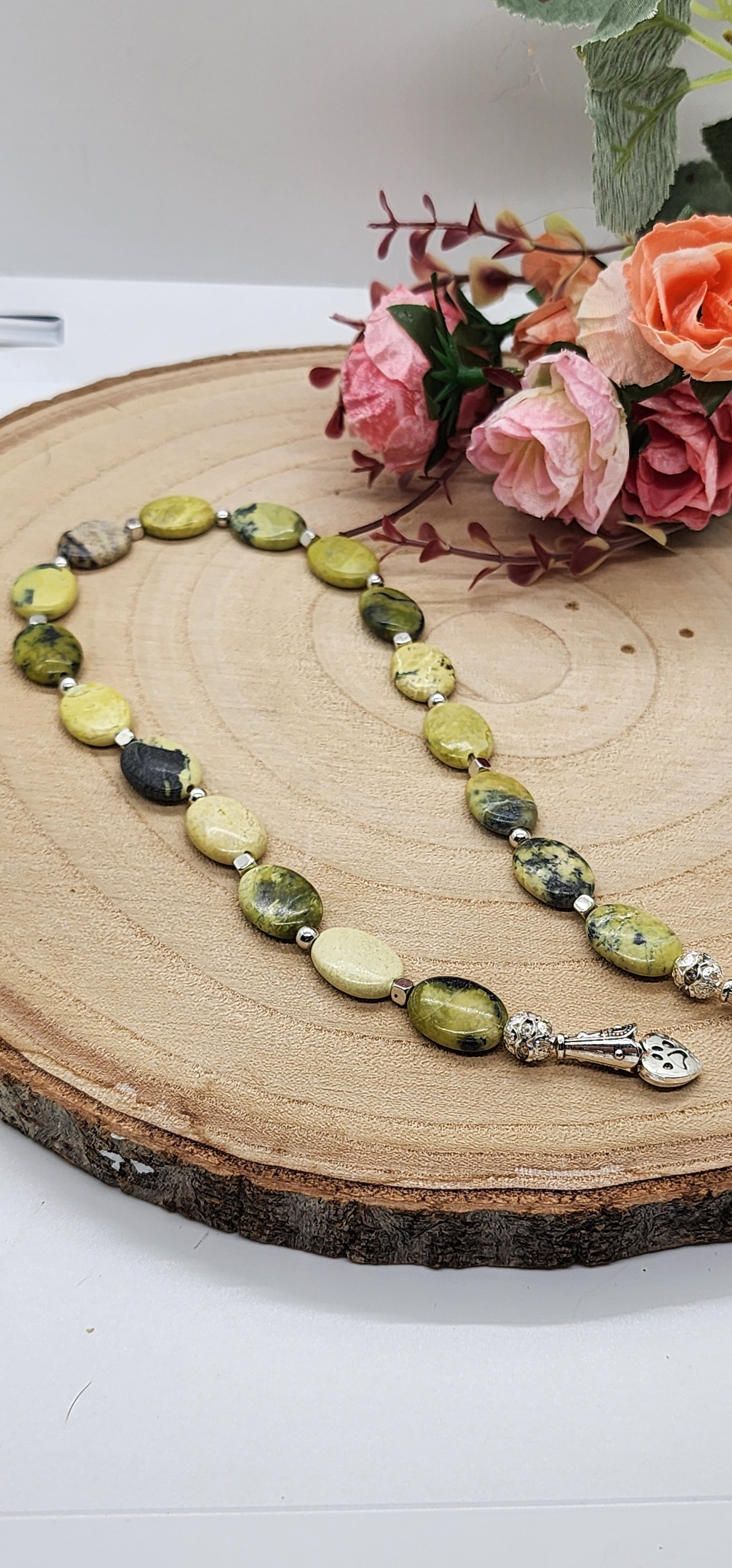 Yellow Turquoise  oval beaded bookmark with silver tone sunflower and heart charms