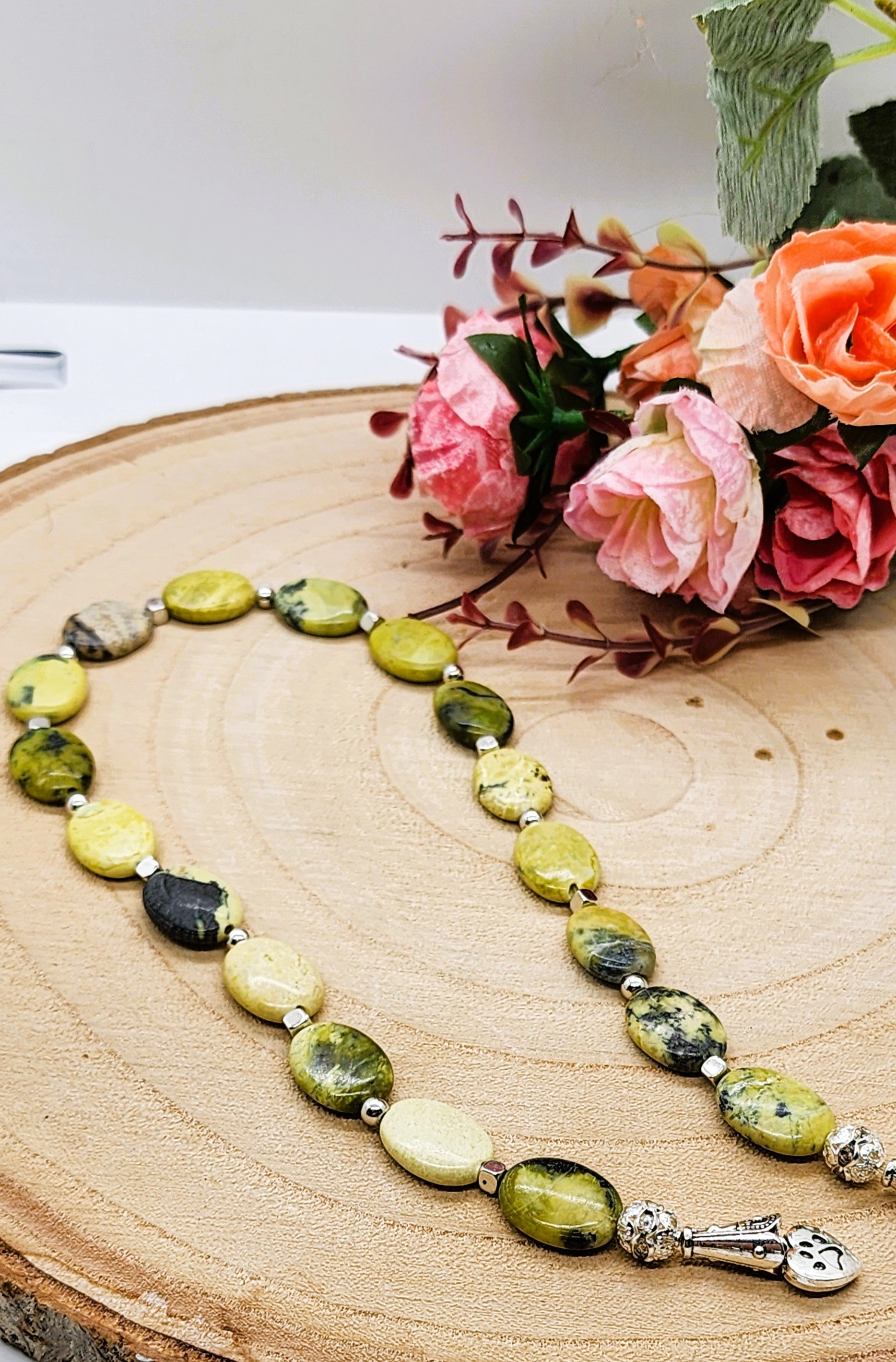 Yellow Turquoise  oval beaded bookmark with silver tone sunflower and heart charms