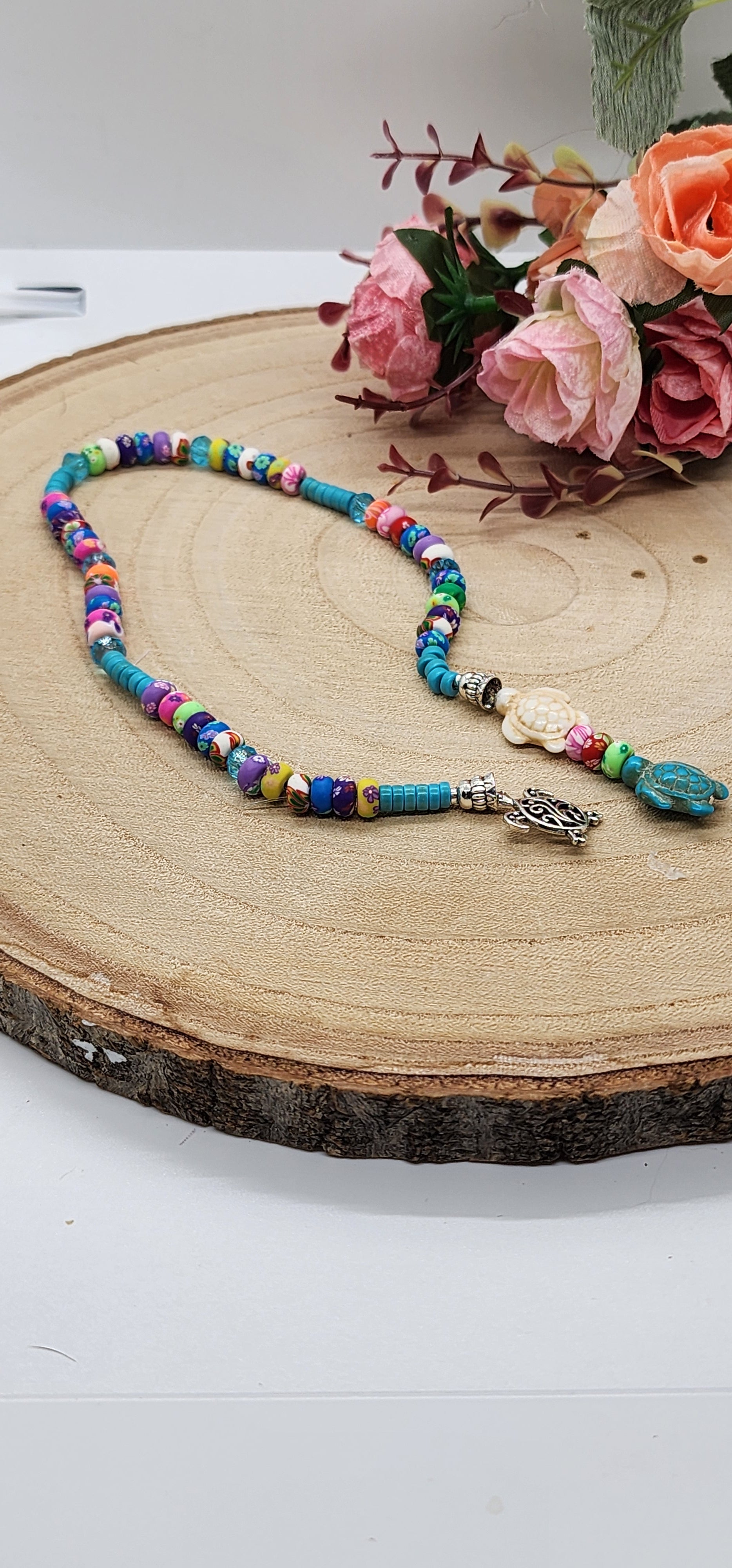 Multi-pattern polymer clay island themed beaded bookmark