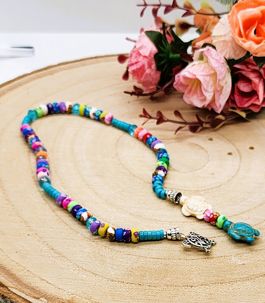 Multi-pattern polymer clay island themed beaded bookmark
