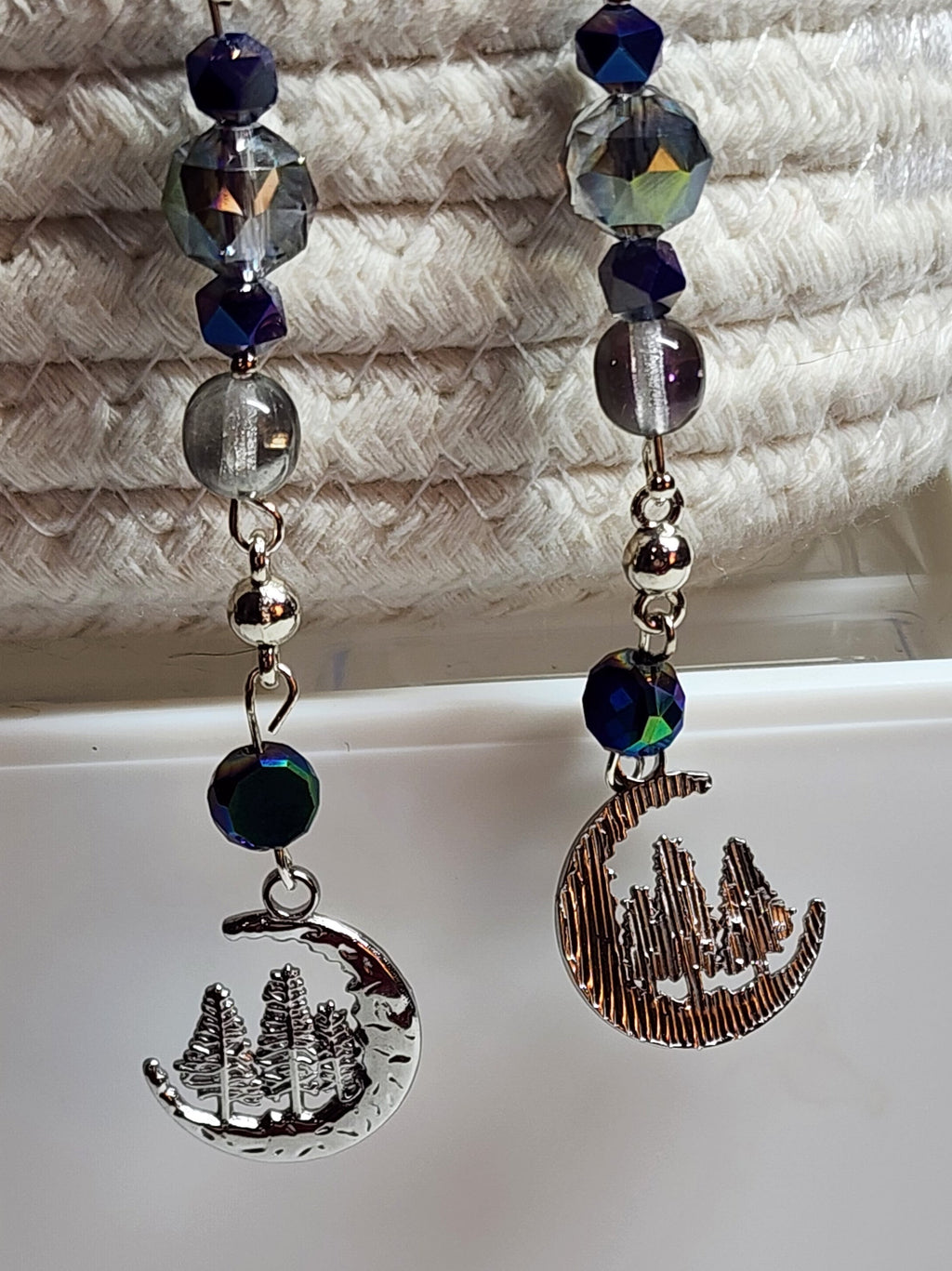 Mystic Moon & Pine Tree Dangle Earrings – Forest Night Sky Jewelry, Nature Lover Gift, Handmade Woodland Earrings