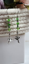Green Crystal Frog Dangle Earrings – Cute Frog Jewelry, Nature Lover Gift, Handmade Beaded Earrings