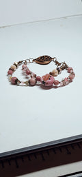 Pink Beaded Rhodonite Bracelet with Pink Floral Focus Bead and  Bronze Filigree Clasp – Handmade Spring Jewelry Gift for Her
