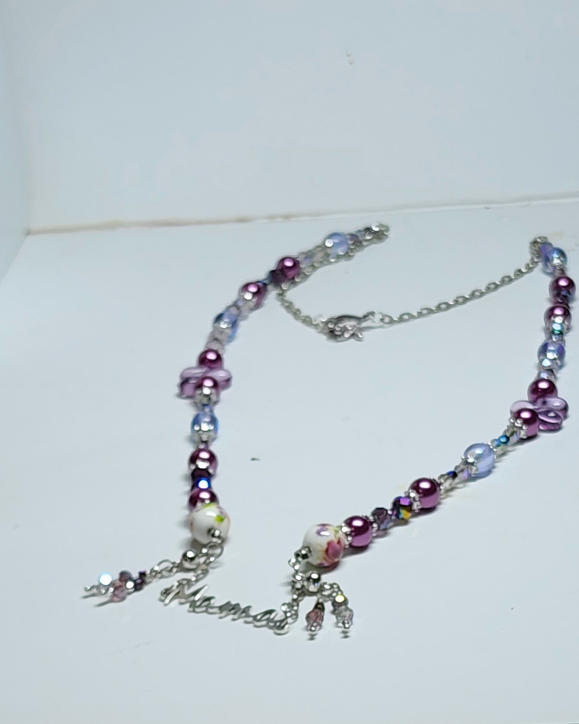 Handmade “Mama” Necklace & Earring Set • Mother’s Day Jewelry Gift • Pink or Purple/Blue Beaded Set