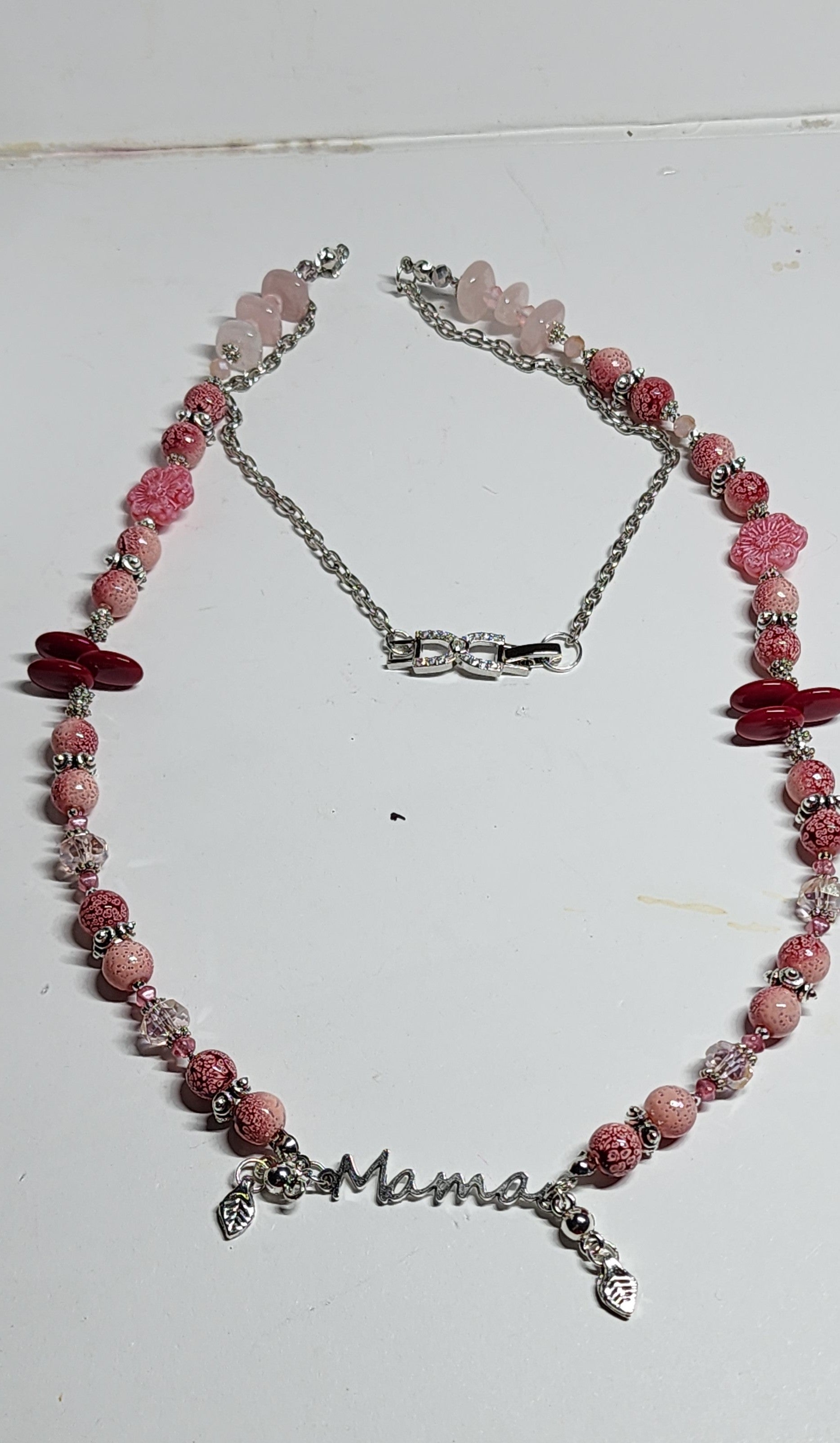 Handmade “Mama” Necklace & Earring Set • Mother’s Day Jewelry Gift • Pink or Purple/Blue Beaded Set