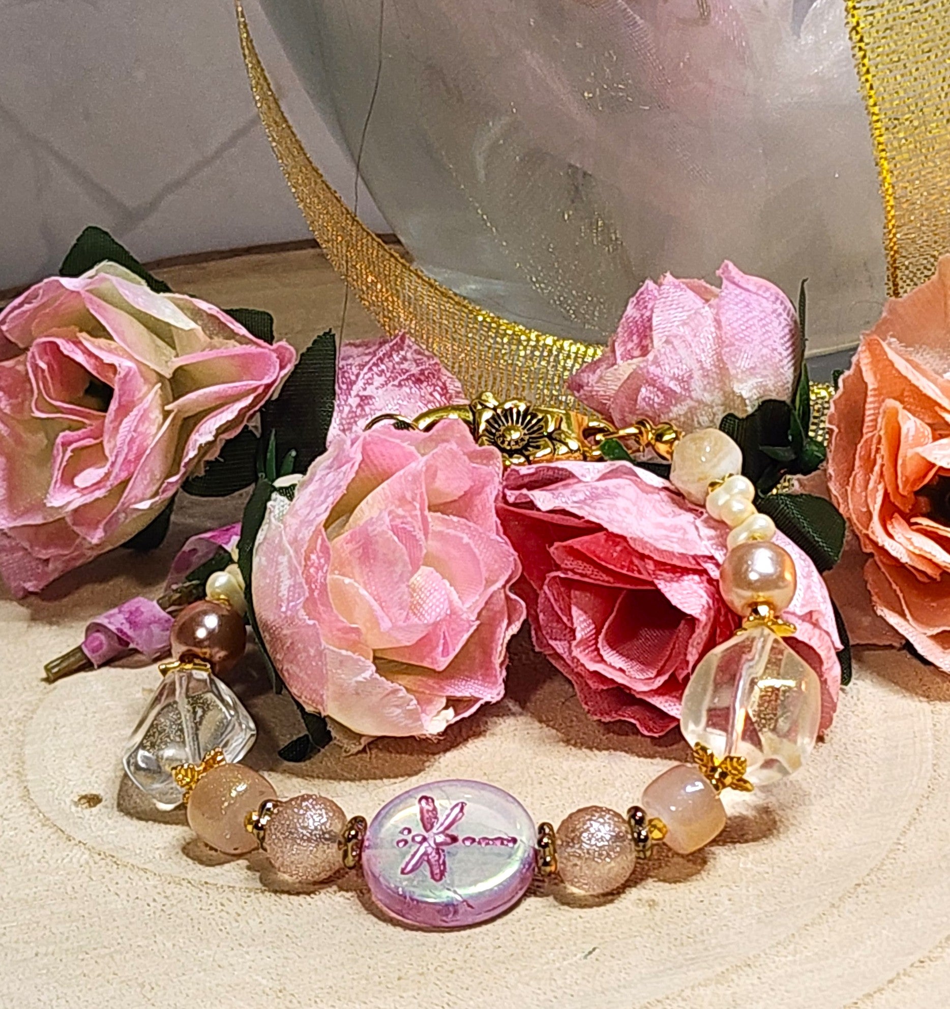 Pink Dragonfly Centerpiece Bracelet
