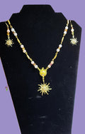 ✨ Sunburst Glow Necklace & Earring Set – Gold Sun Pendant Jewelry, Celestial Gift for Her