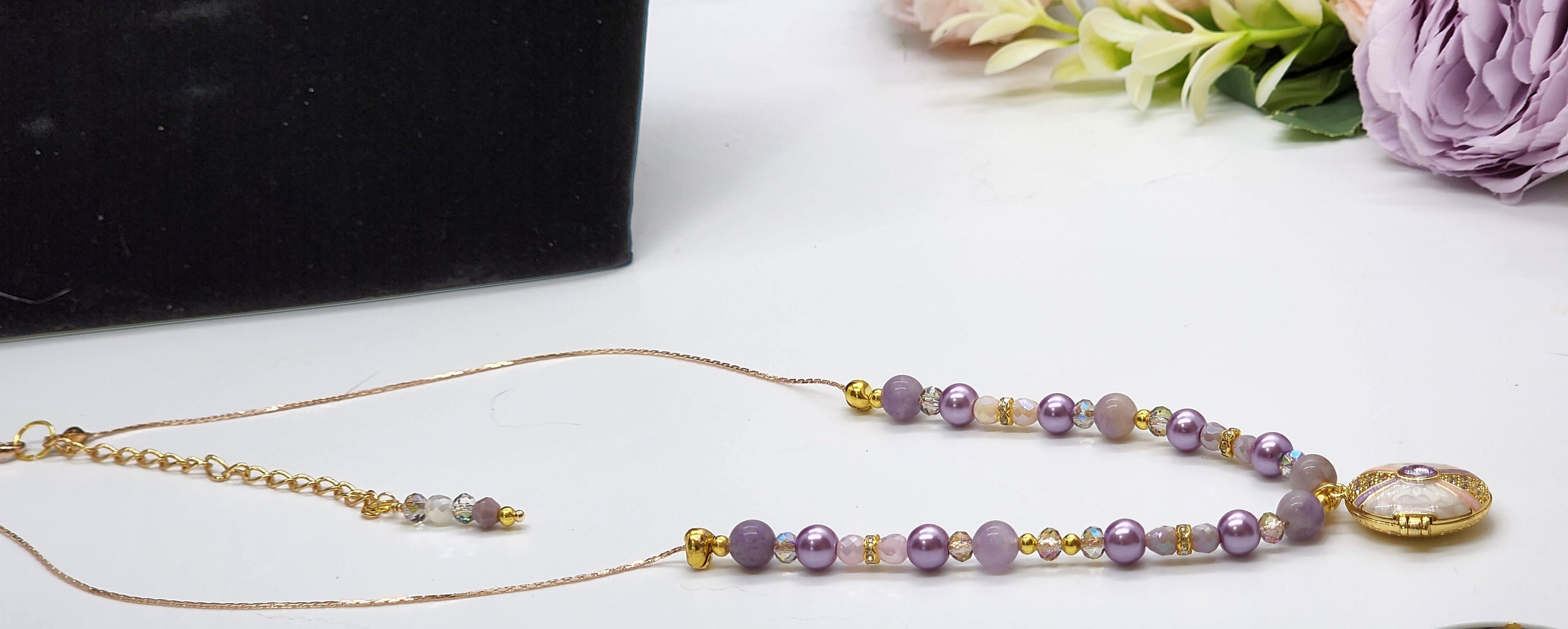 Handmade Floral Locket Necklaces • Pink & Purple Beaded Lockets • Vintage‑Inspired Pendant Jewelry for Her