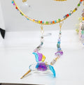 Handcrafted Hummingbird Crescent Moon Suncatcher – Crystal Beaded Window Decor, Rainbow Maker Gift