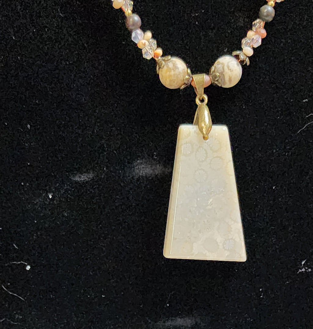 Fossil Coral & Feldspar Gemstone Jewelry Set • Handmade Necklace & Earrings • Natural Stone Artisan Gift