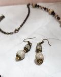 Fossil Coral & Feldspar Gemstone Jewelry Set • Handmade Necklace & Earrings • Natural Stone Artisan Gift