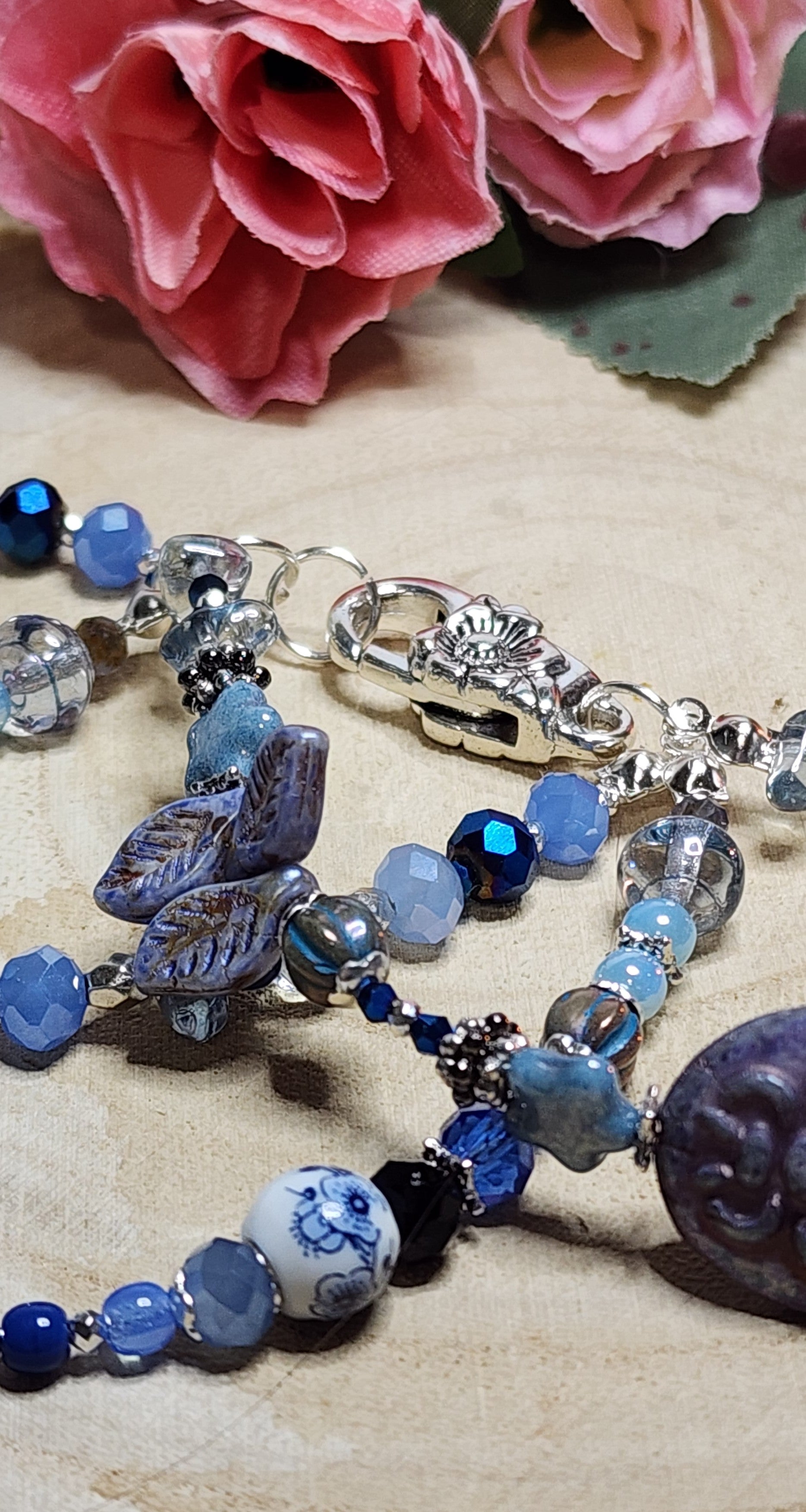 Triple Strand Bee Bracelet • Blue & Silver Beaded Layers • Artisan Nature Jewelry