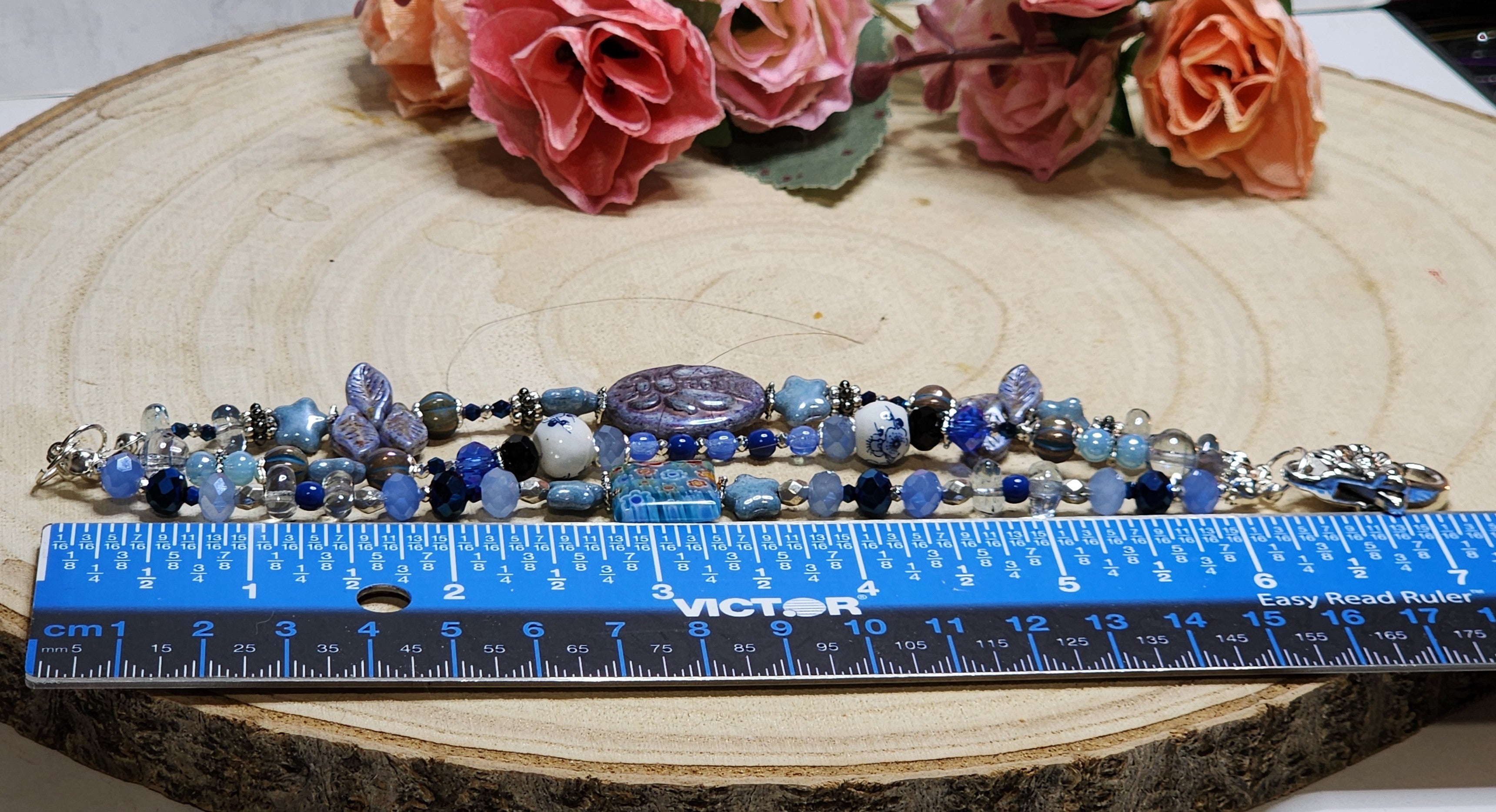 Triple Strand Bee Bracelet • Blue & Silver Beaded Layers • Artisan Nature Jewelry