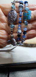 Triple Strand Bee Bracelet • Blue & Silver Beaded Layers • Artisan Nature Jewelry