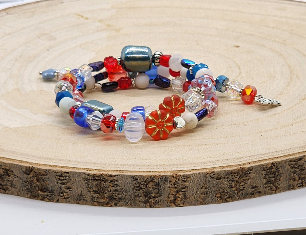 ⭐ Patriotic “Americas 250” Memory Wire Bracelet | Red, White & Blue Sparkle Jewelry 🇺🇸✨