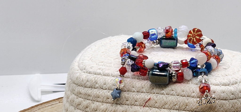 ⭐ Patriotic “Americas 250” Memory Wire Bracelet | Red, White & Blue Sparkle Jewelry 🇺🇸✨