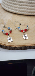 Red White and Blue Beaded Hoop Earrings With Dragonfly Charm-Americas 250th Birthday Celebration