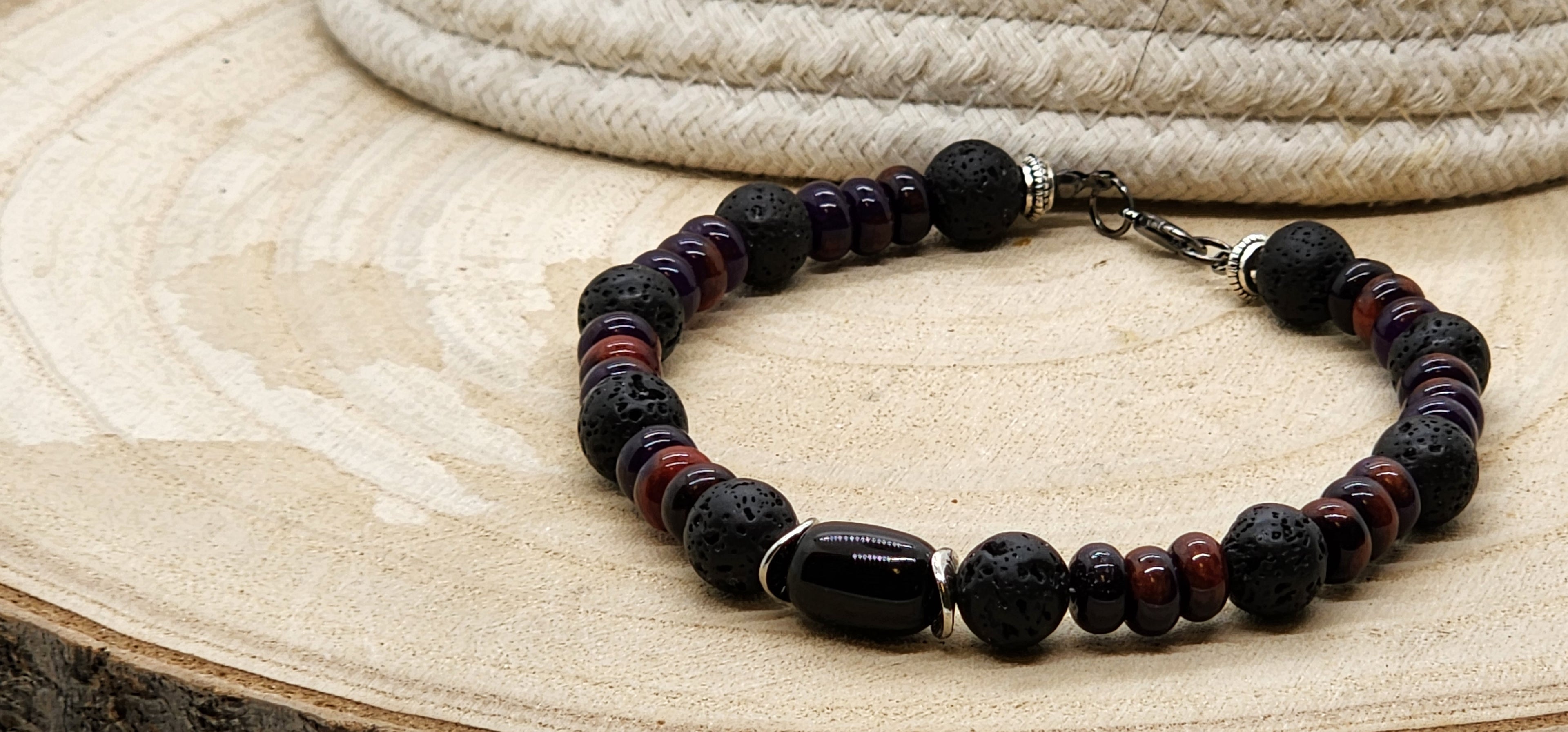 🔥 Father’s Day Lava Stone & Malaysia Jade Bracelet – Strength & Serenity Gift for Dad