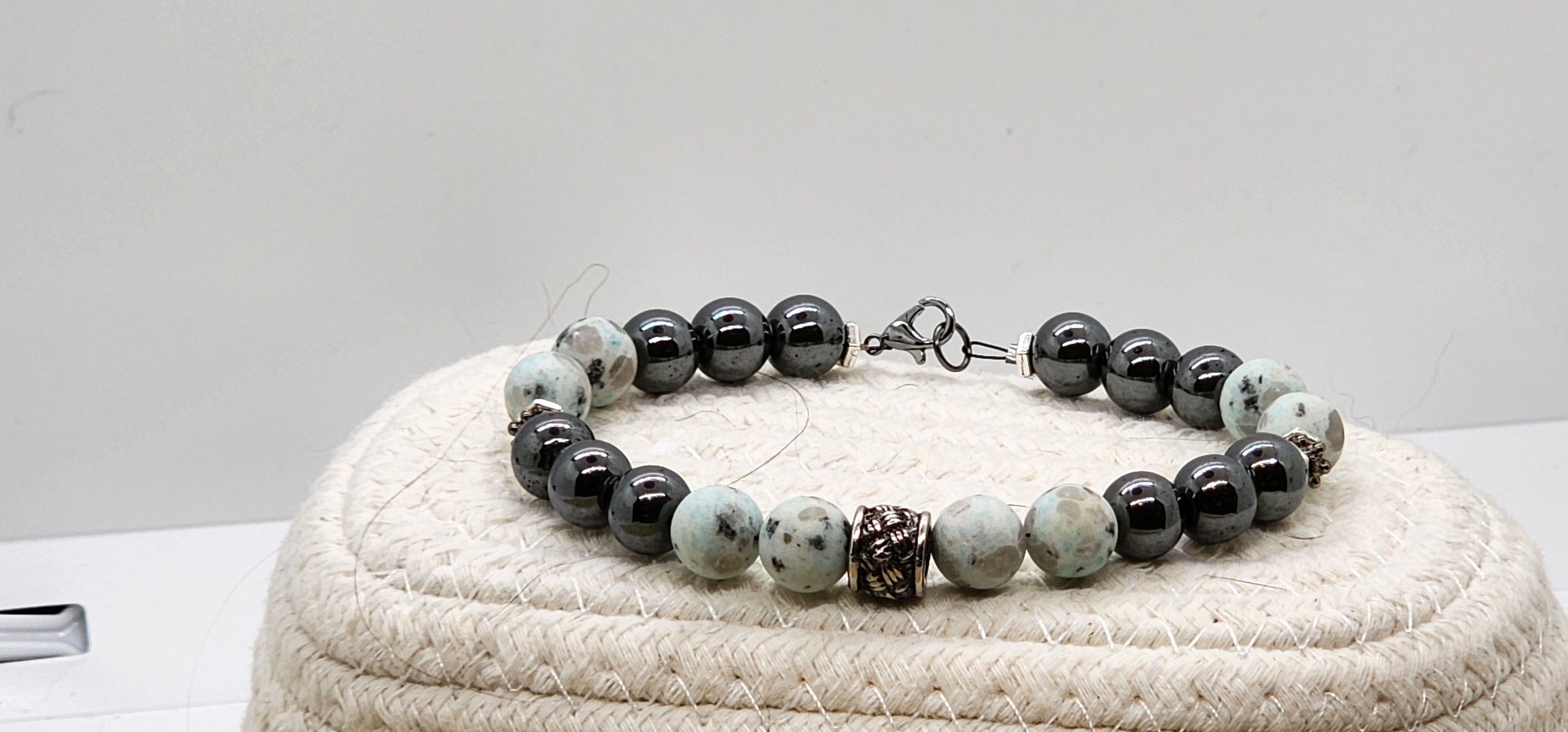 🖤 Hematite & Kiwi Jasper Father’s Day Bracelet – Strength, Balance & Timeless Style