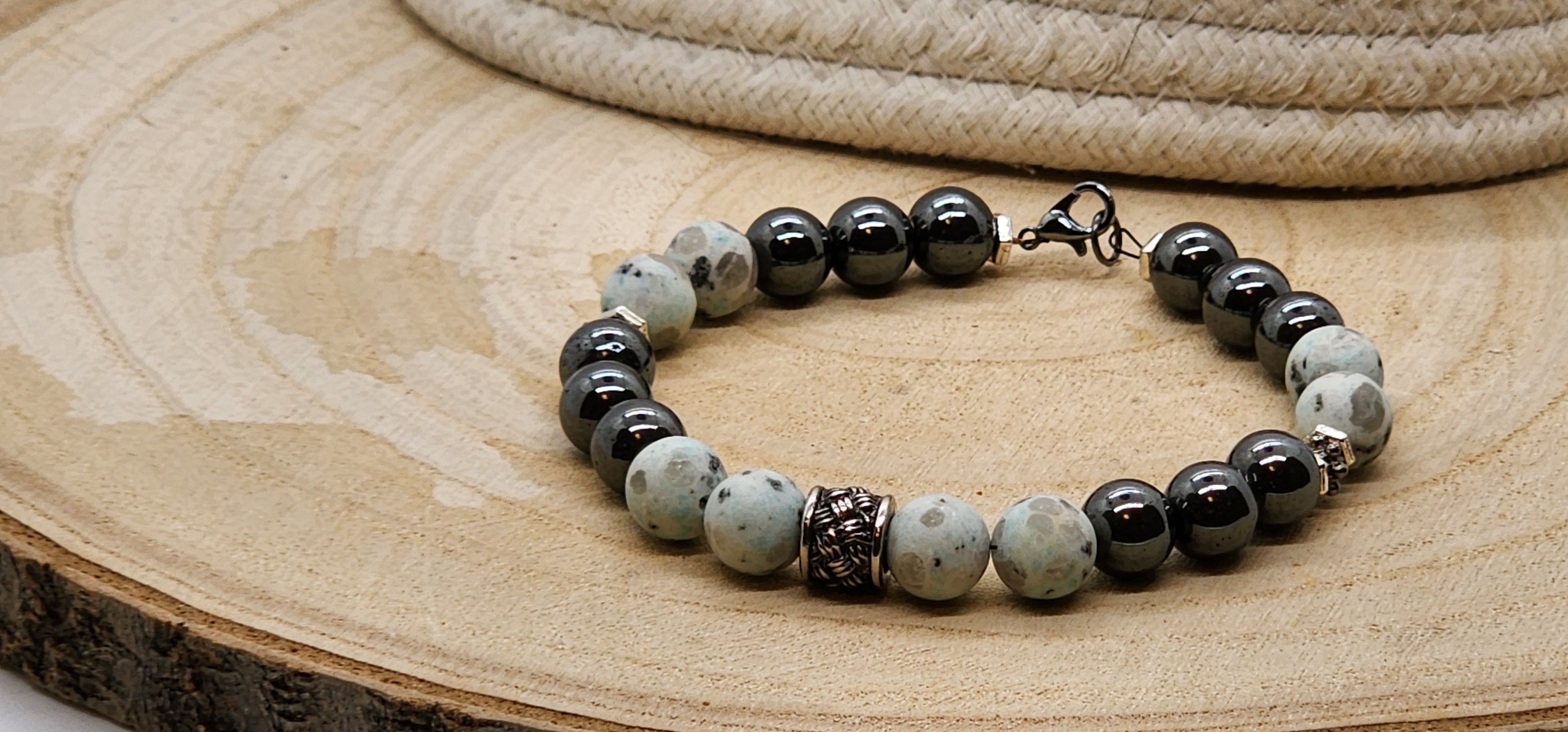 🖤 Hematite & Kiwi Jasper Father’s Day Bracelet – Strength, Balance & Timeless Style