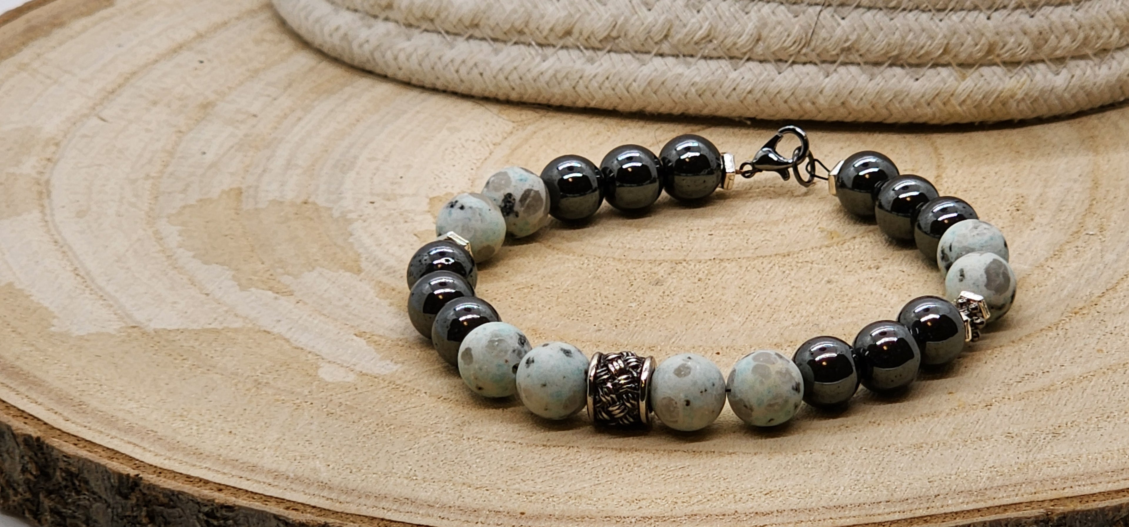 🖤 Hematite & Kiwi Jasper Father’s Day Bracelet – Strength, Balance & Timeless Style