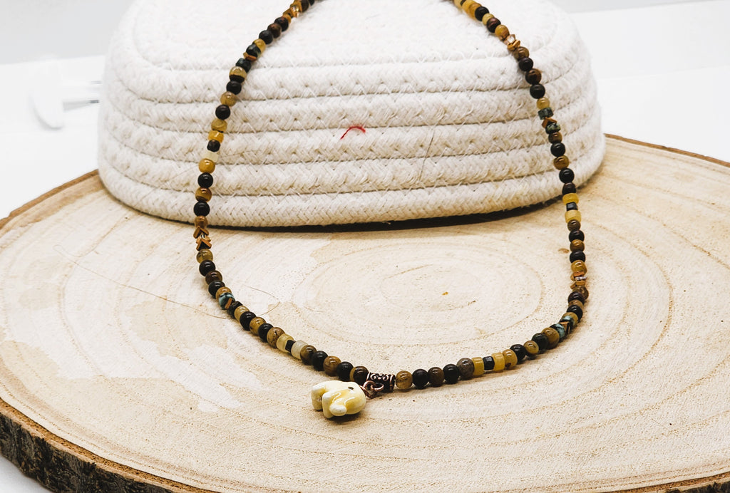 🐅 Father's Day Tiger Eye & Picasso Jasper Necklace | Handmade Men's Gemstone Necklace | Gift for Dad