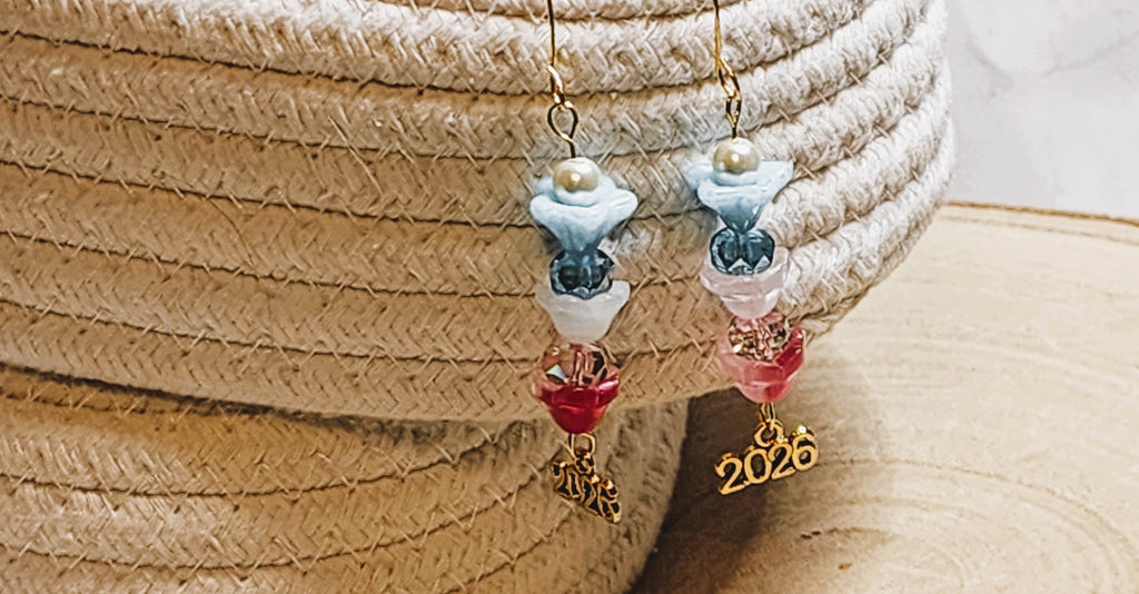 Americas 250th Celebration Red White and Blue Glass and Crystal Bellflower earrings