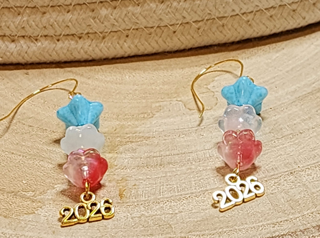 Americas 250th Celebration Red White and Blue Glass and Crystal Bellflower earrings