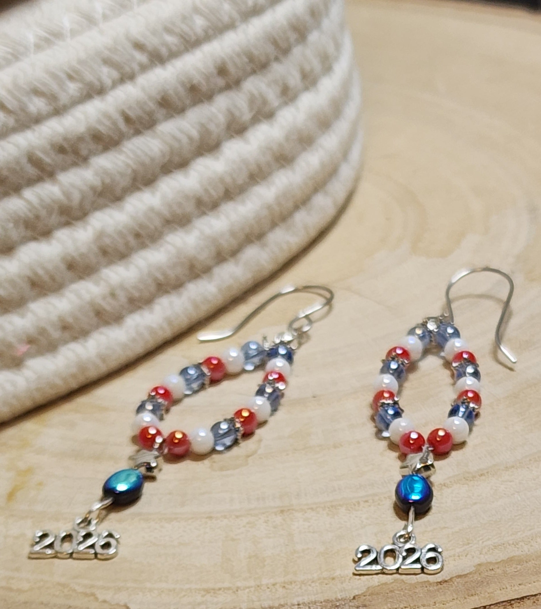 Red, White & Blue 2026 Patriotic Beaded Earrings – Handmade Celebration Jewelry