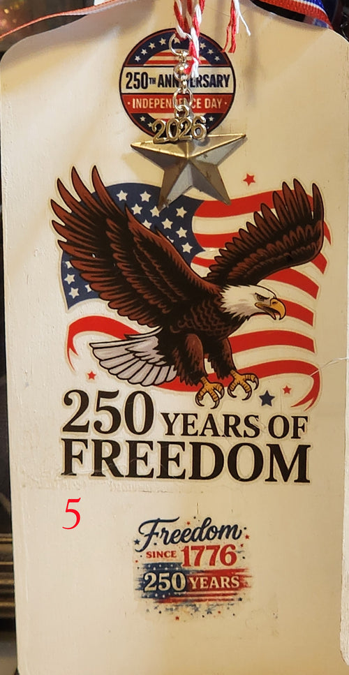 America 250 Patriotic Door Hanger Tags | Handmade Independence Day Decor | USA 250th Anniversary Decorations | Red White & Blue Gift Tags