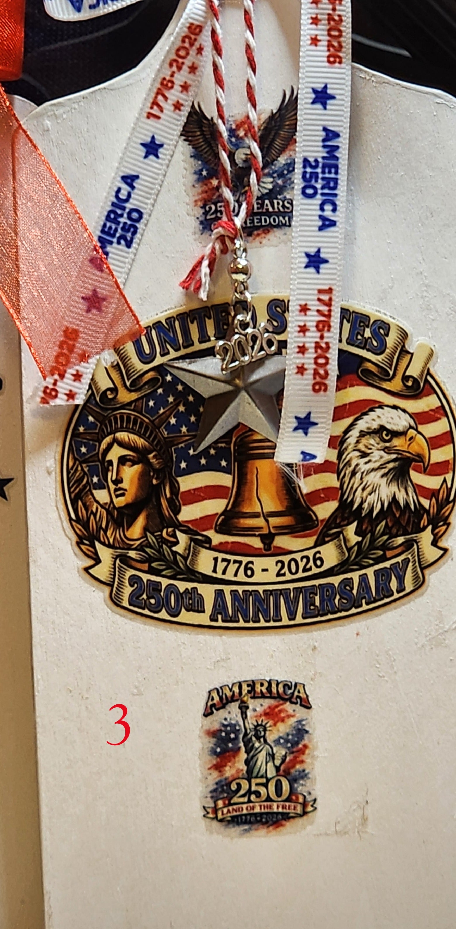 America 250 Patriotic Door Hanger Tags | Handmade Independence Day Decor | USA 250th Anniversary Decorations | Red White & Blue Gift Tags