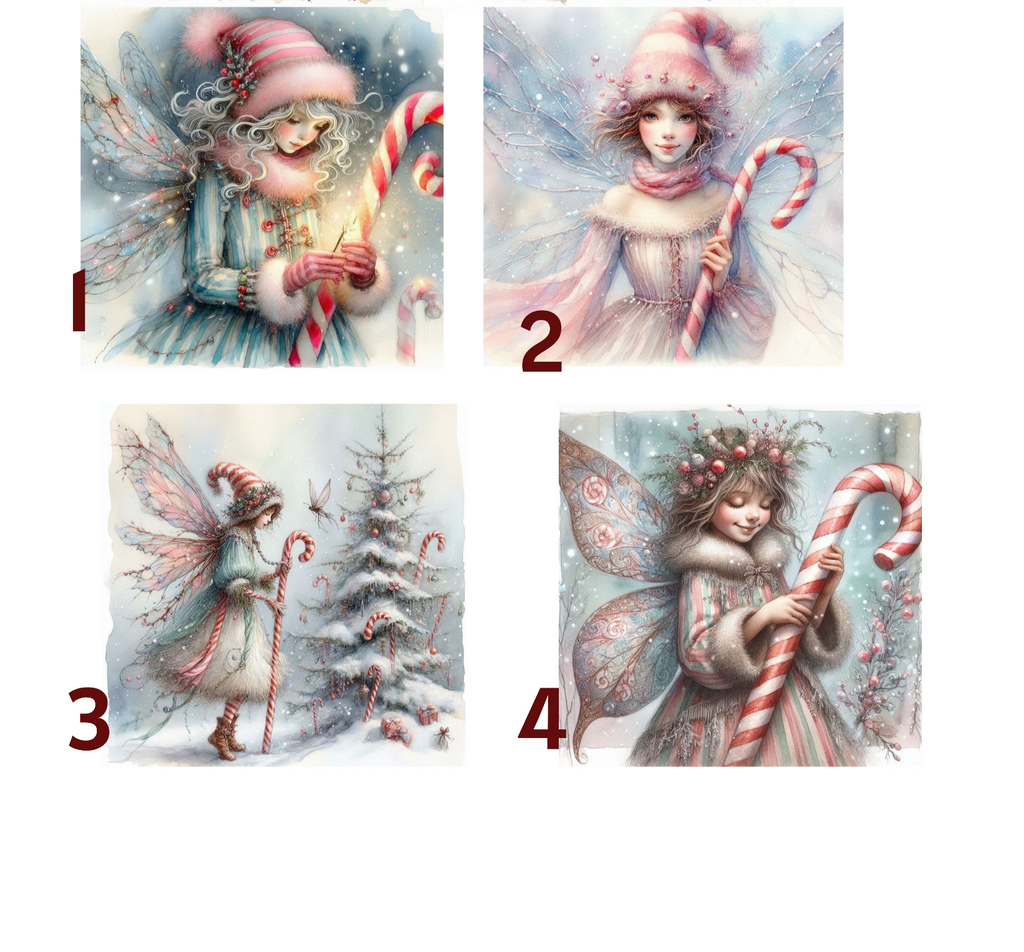 Vintage Christmas Candy Cane Fairy  Wood Slice Ornaments – Handcrafted Rustic Holiday Keepsakes