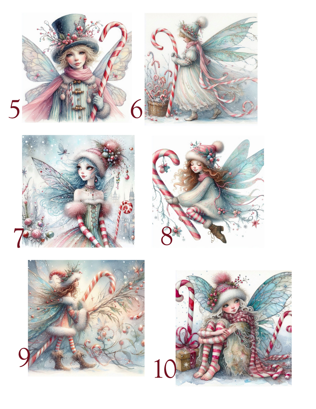 Vintage Christmas Candy Cane Fairy  Wood Slice Ornaments – Handcrafted Rustic Holiday Keepsakes