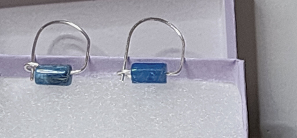 Minimalist U-Shaped Copper Earrings with Tube Stone Beads – Handcrafted One-Piece Design