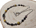 Handmade Black & Amber Glass Beaded Necklace | Elegant Earth-Tone Crystal Necklace with Silver Toggle | One of a Kind Artisan Jewelry