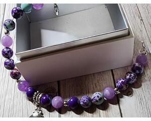 Lavender and Sea Sediment Jasper adjustable beaded bracelet
