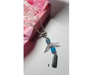 Guardian Angel glass beaded car ornament, inspirational charm, rear view mirror hanging, new car gift, driver protector